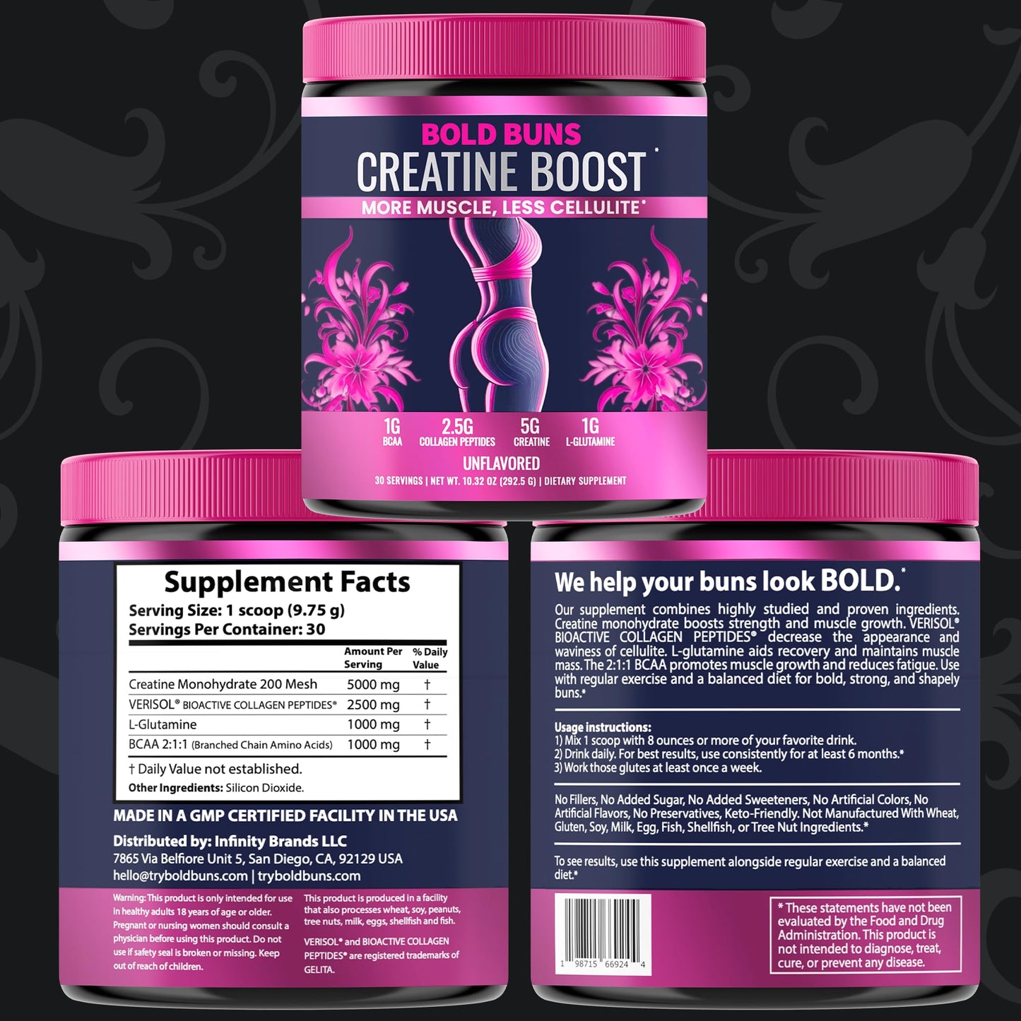 Bold Buns Creatine for Women – Booty Builder Supplement with Collagen & BCAA – Supports Muscle Development, Post-Workout Recovery, Skin Elasticity