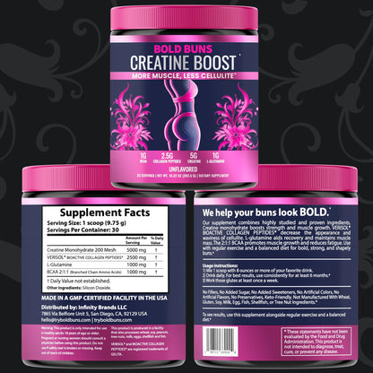 Bold Buns Creatine for Women – Booty Builder Supplement with Collagen & BCAA – Supports Muscle Development, Post-Workout Recovery, Skin Elasticity