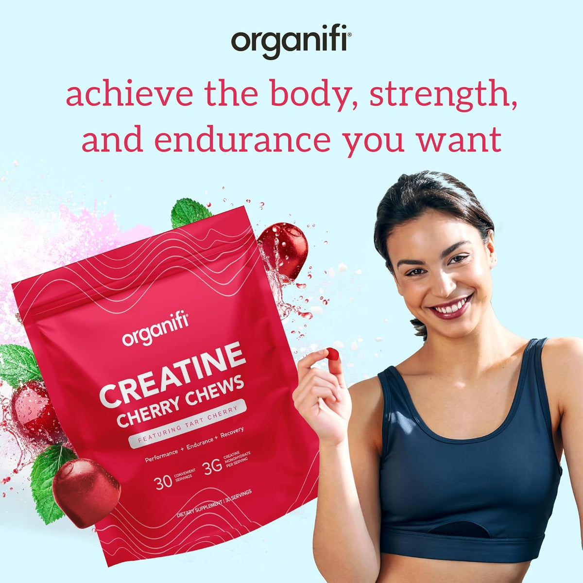 Organifi Creatine Chews - Premium Cherry Chews to Perform, Look, and Feel Better, 30-Day Supply