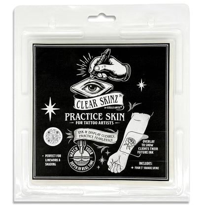 Gelli Arts 3 in Square Tattoo Skin – Set of 4 Kit – Lifelike Clear Skin For Practicing Tattooing & Microblading – Compatible with Ink & Acrylic Paints – CLEAR SKINZ Collection