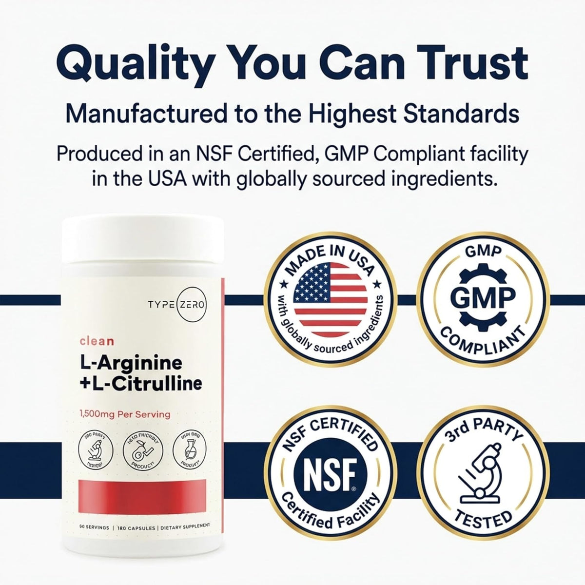 Type Zero L-Arginine + L-Citrulline Supplement (1500mg) 180 Capsules | Nitric Oxide Booster, Clean, Keto-Friendly, GMO-Free, 90 Servings
