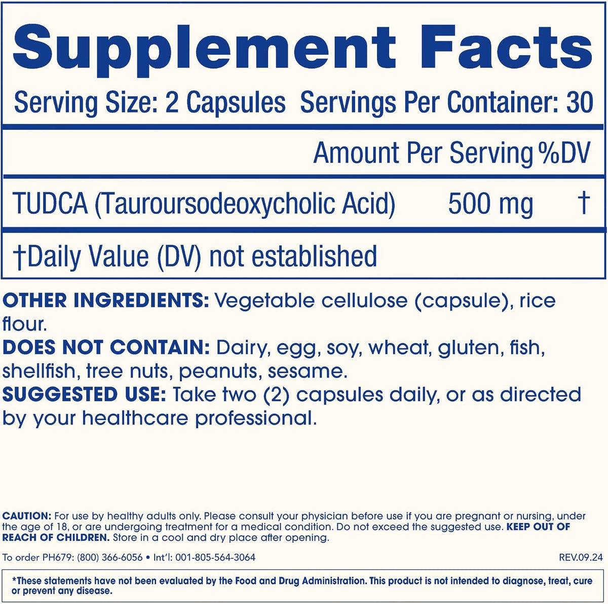 ProHealth Pure TUDCA | Clinically Studied | Third-Party Tested | 500 mg per Serving, 60 Capsules