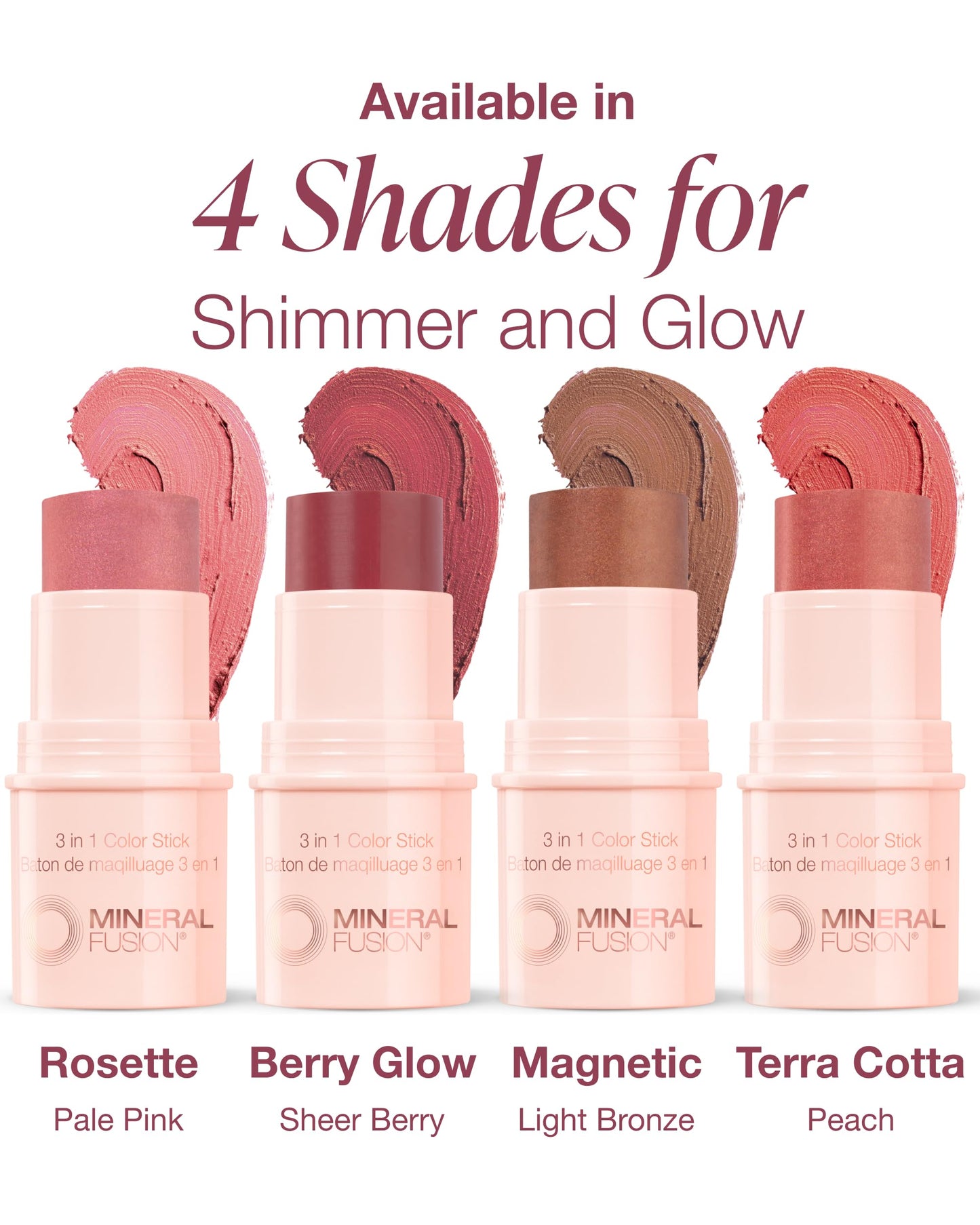 Mineral Fusion 3-in-1 Color Stick - Hydrating Cream Blush Tint for Cheek, Lip and Eye - Natural Multi Use Makeup (Rosette)