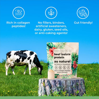 Santa Cruz Paleo, Beef Isolate Protein Powder, Au Naturel, Rich in Collagen Peptides for Protein Shakes or Smoothies, Gluten Free, Keto, Paleo, Unflavored, Unsweetened,1.1lbs (20g Protein Per Serving)