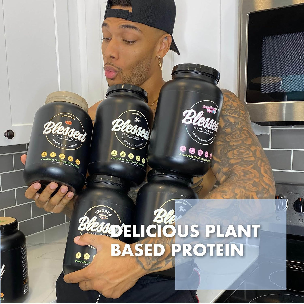 BLESSED Vegan Protein Powder - Plant Based Protein Powder Meal Replacement Protein Shake, 23g of Pea Protein Powder, Dairy Free, Gluten Free, Soy Free, No Sugar Added, 30 Servings (Cookies & Cream)