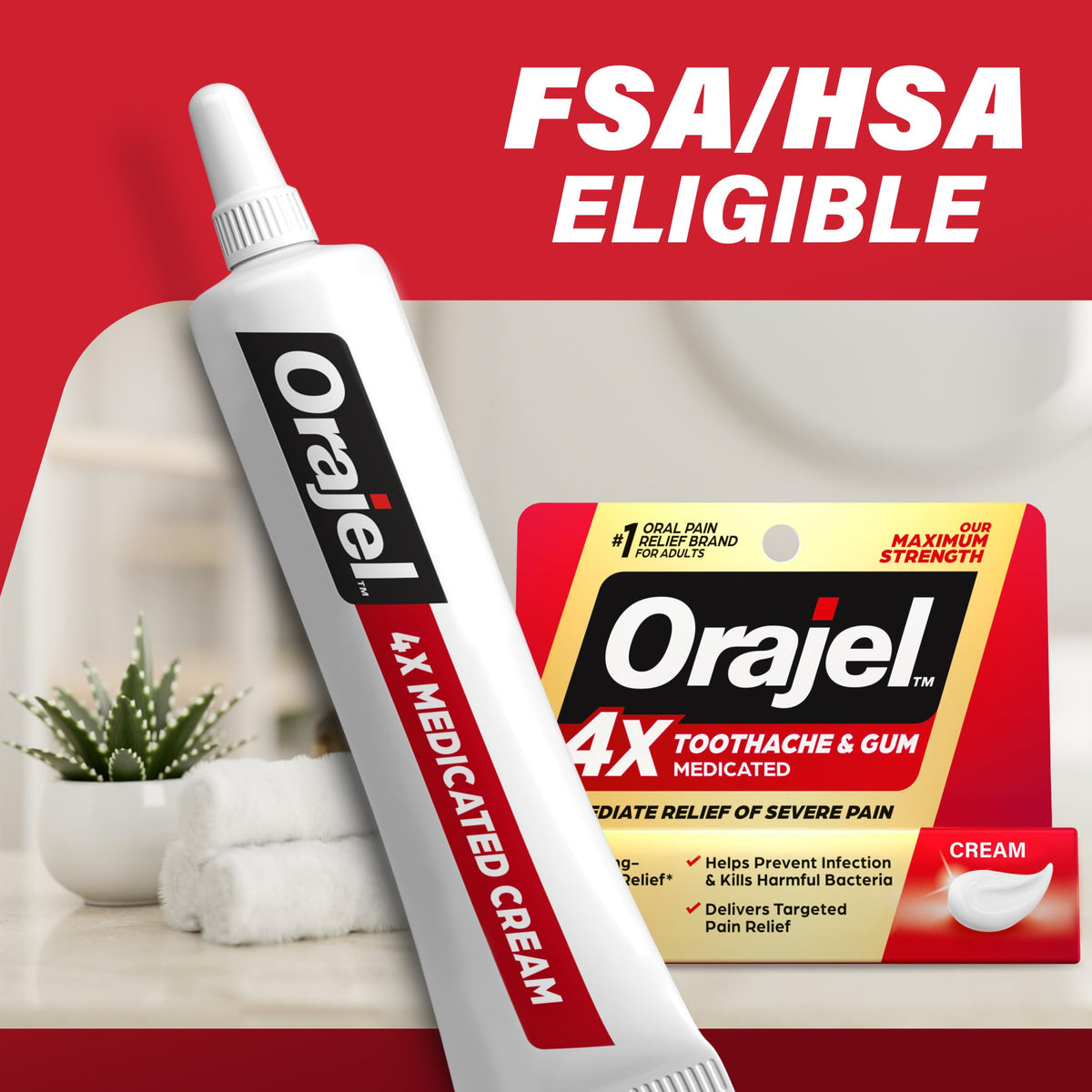 Suplement ​Orajel 4X for Toothache & Gum Pain: Severe Cream Tube 0.33oz- From Oral Pain Relief Brand - VelvetGlow USA