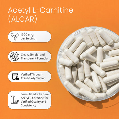 NaturaLife Labs Acetyl L-Carnitine (ALCAR) 1500 mg per Serving – 100 Capsules – Non-GMO, Gluten-Free, Vegan
