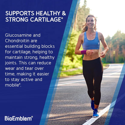 BioEmblem Glucosamine Sulfate 1500mg with Chondroitin & MSM, Joint Support Supplement with Boswellia, Turmeric & Hyaluronic Acid, Supports Mobility, Flexibility & Cartilage Health, Non-GMO, 90 Caps