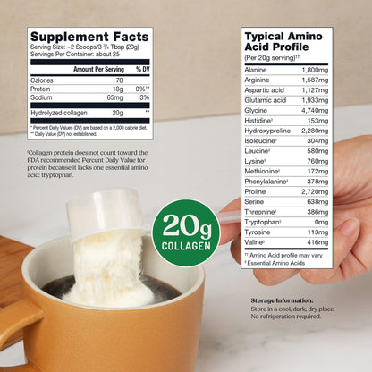 Bulletproof Unflavored Collagen Peptides Powder, 20g Grass-Fed Collagen Protein and Amino Acids for Skin
