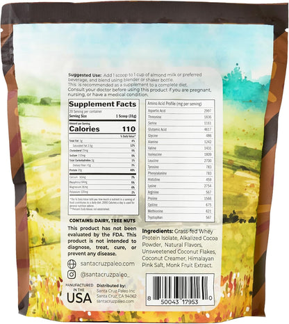 Santa Cruz Paleo Whey Protein Powder, Coconut Cookie, 20 G Grass Fed Whey Protein Isolate Per Serving, Gluten Free, Paleo & Keto Friendly, No Sugar Added, Protein Shake Mix, 20 Servings, 1.2 lb Bag