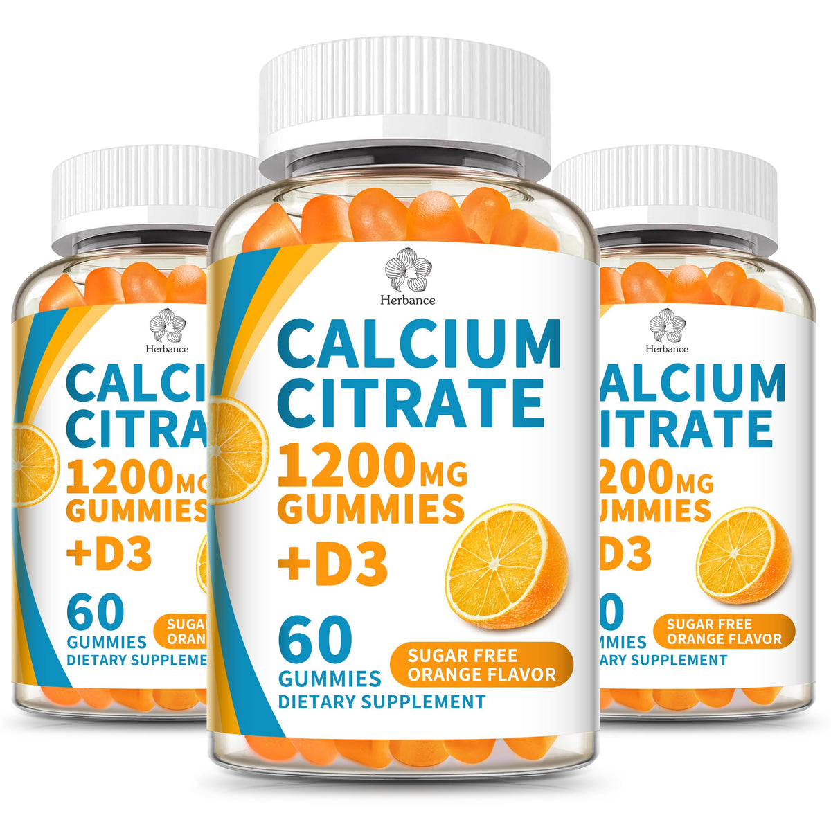 Suplement ​(3 Pack) Calcium Citrate 1200 mg Gummies with Vitamin D3, High Absorption Calcium Supplements for Women & Men, Sugar Free, Non-GMO, Gluten Free, VelvetGlow USA