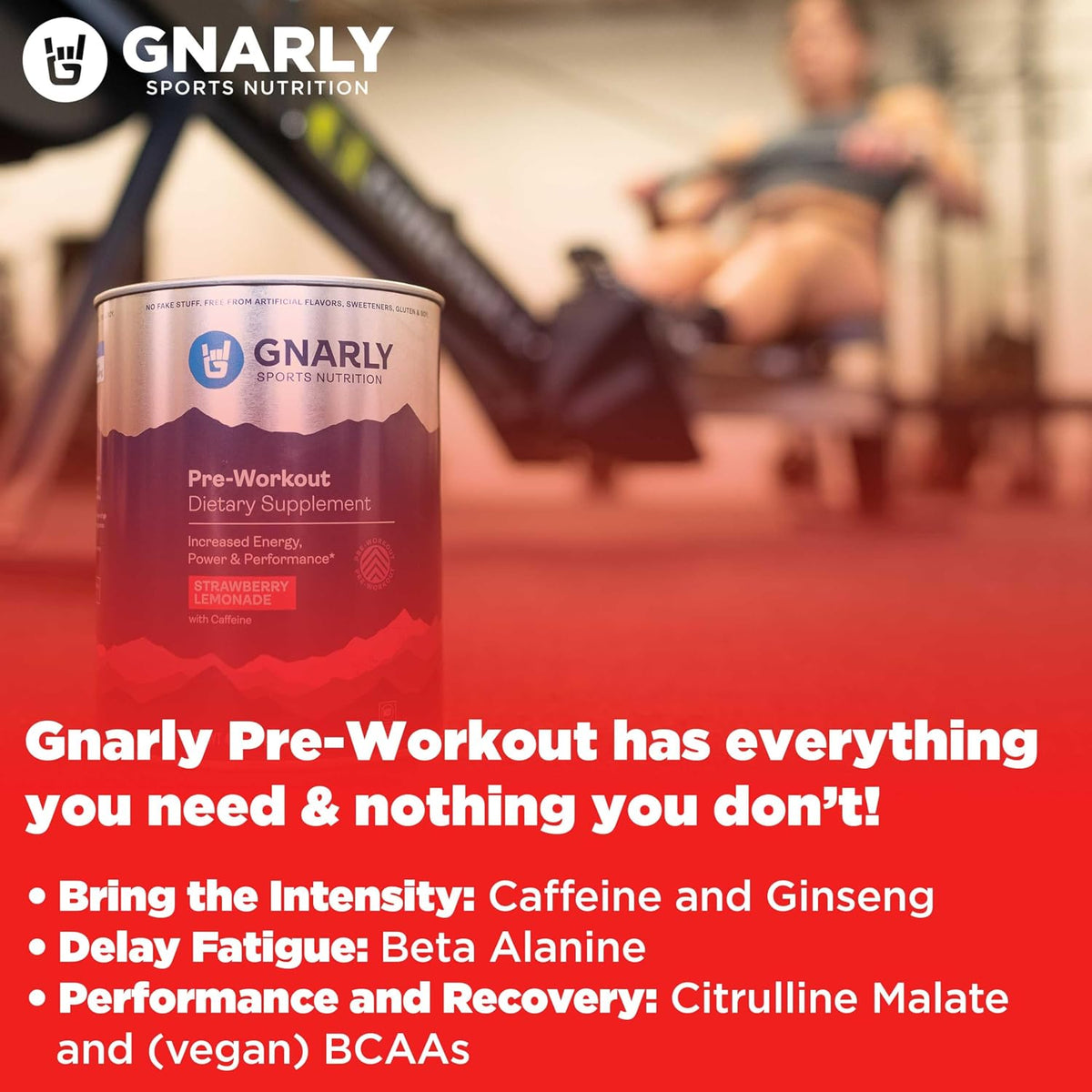 Gnarly Nutrition Natural Pre-Workout Powder, Strawberry Lemonade – NSF Sport Certified, Endurance & Recovery – Vegan Pre-Workout, Sports Nutrition – Strawberry Lemonade with Caffeine, 14.82 oz
