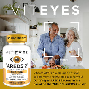 Viteyes AREDS 2 Classic Macular Health Formula Softgels, Eye Health Vitamin to Support Macular Health, Lower Zinc, Eye Vitamins, Macular Vitamins, Beta-Carotene Free, 180 Softgels ViteyesBuy Supplements Australia
