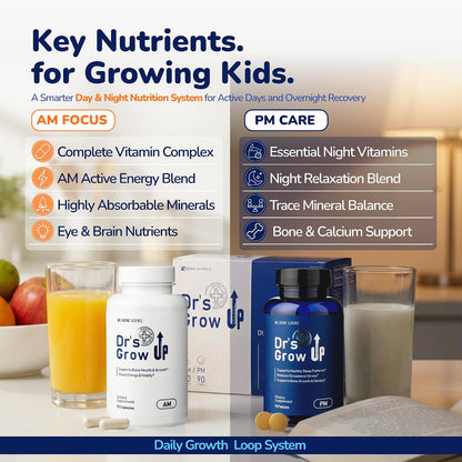 BONE SCIENCE Dr's Grow UP AM & PM Bone Support for Kids & Teens, D3 K2 MK-7
