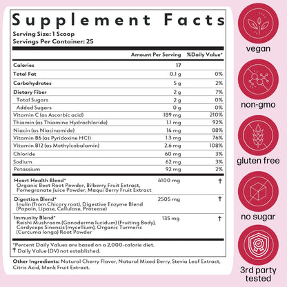Natrava Beets+ Organic Beet Root Powder Blend Fortified with Vitamins & Prebiotics for Heart Healthy Energy & Nitric Oxide Production