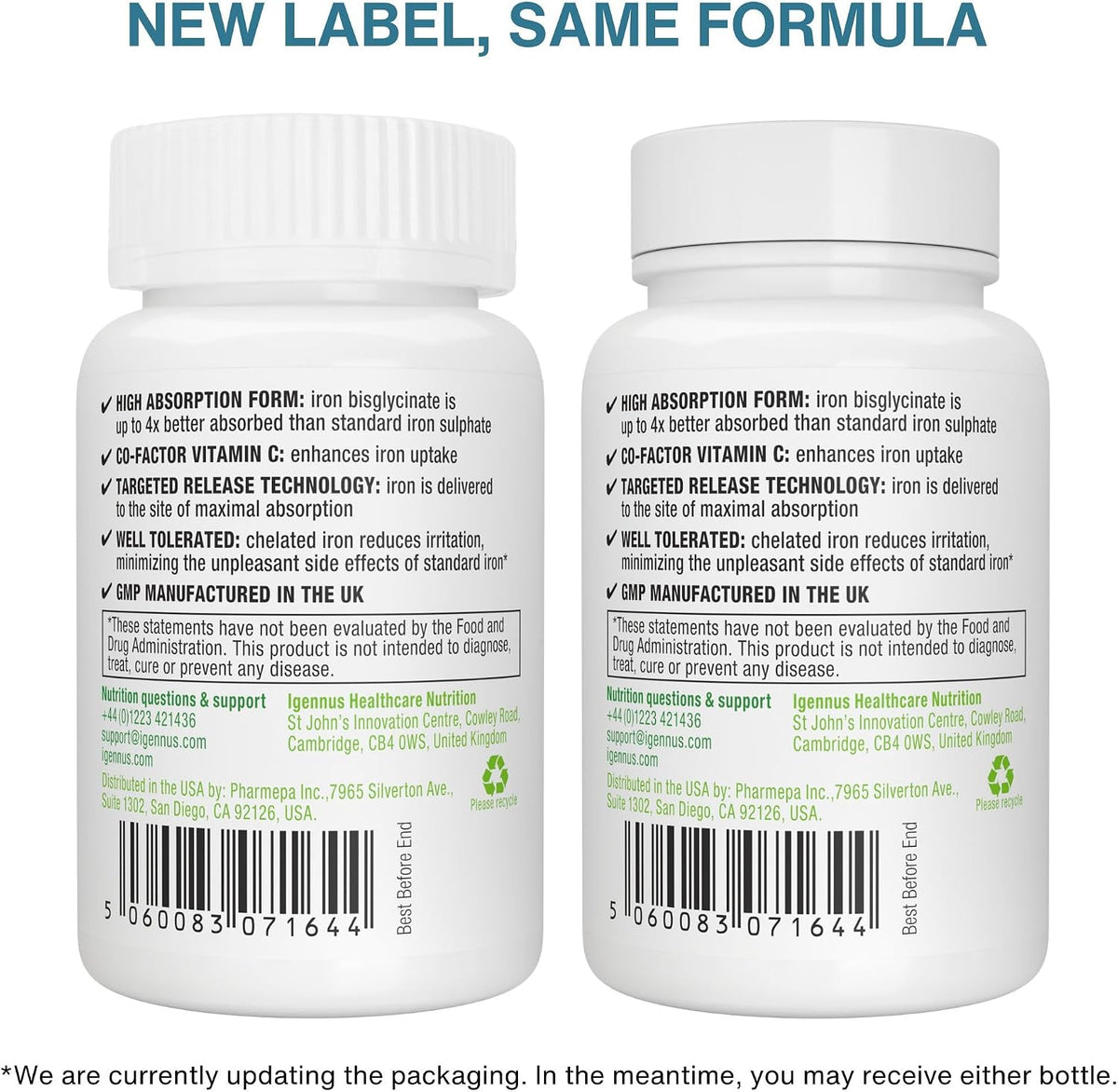Igennus Clean & Gentle Iron Bisglycinate 20mg Plus Vitamin C, 6 Month Supply, Targeted Release, Chelated High Absorption Ferrous Bisglycinate, Vegan, 180 Tablets