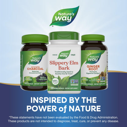 Nature’s Way Slippery Elm Bark Capsules, Traditional Digestive Support to Soothe Gastrointestinal Tract*, 1,600 mg per 4-Capsule Serving
