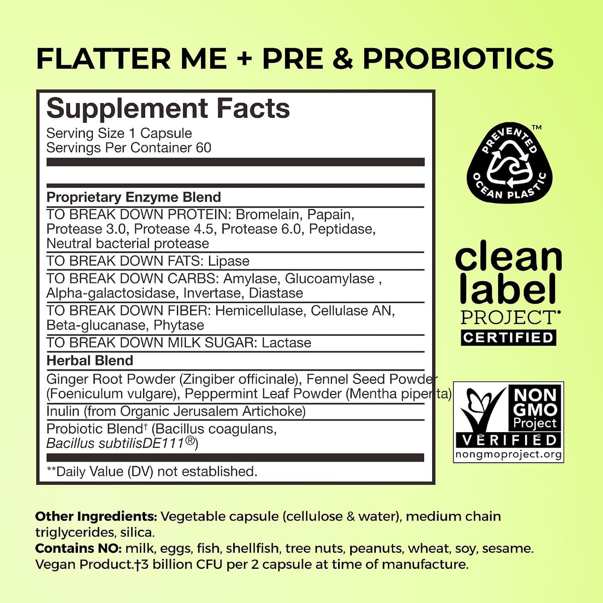 HUM Flatter Me Plus Digestive Enzymes, Prebiotics & Gut Health, 60 Count