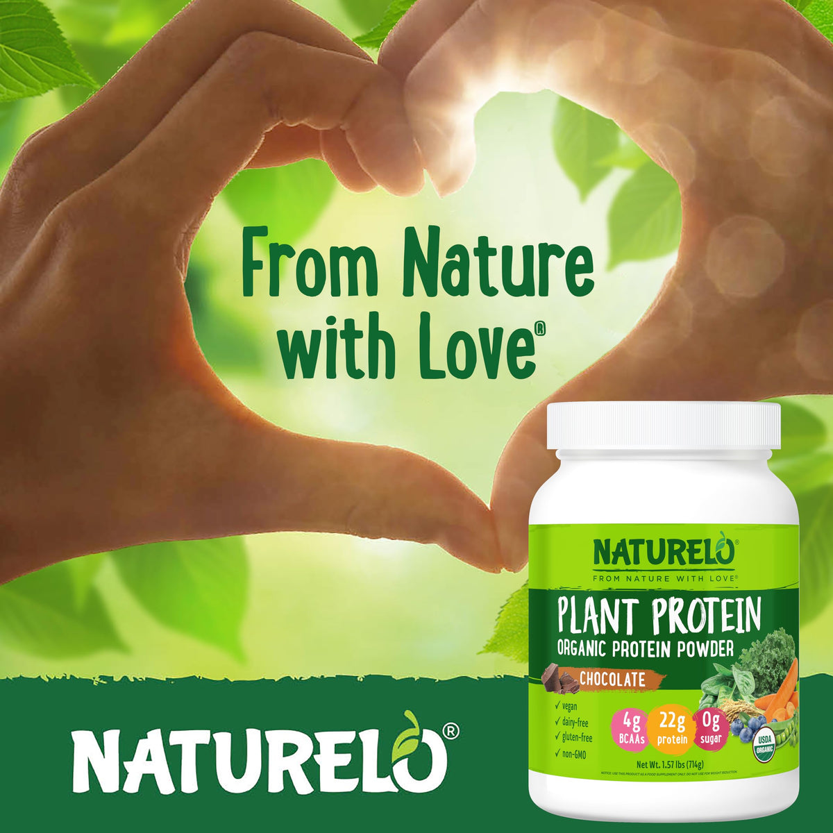 NATURELO Plant Protein Powder, Vanilla, 22g Protein - Non-GMO, Vegan, No Gluten, Dairy, or Soy - No Artificial Flavors, Synthetic Coloring, Preservatives, or Additives - 20 Servings
