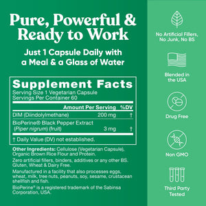 DIM Supplement Pure 200 Mg for Women or Men - Estrogen Hormone Balance Supplement for Energy, Fatigue, Stress, Menopause, Hot Flashes - Enhanced Bioavailability BioPerine - 60 Vegan Soft Capsules Eu Natural buy supplements Au