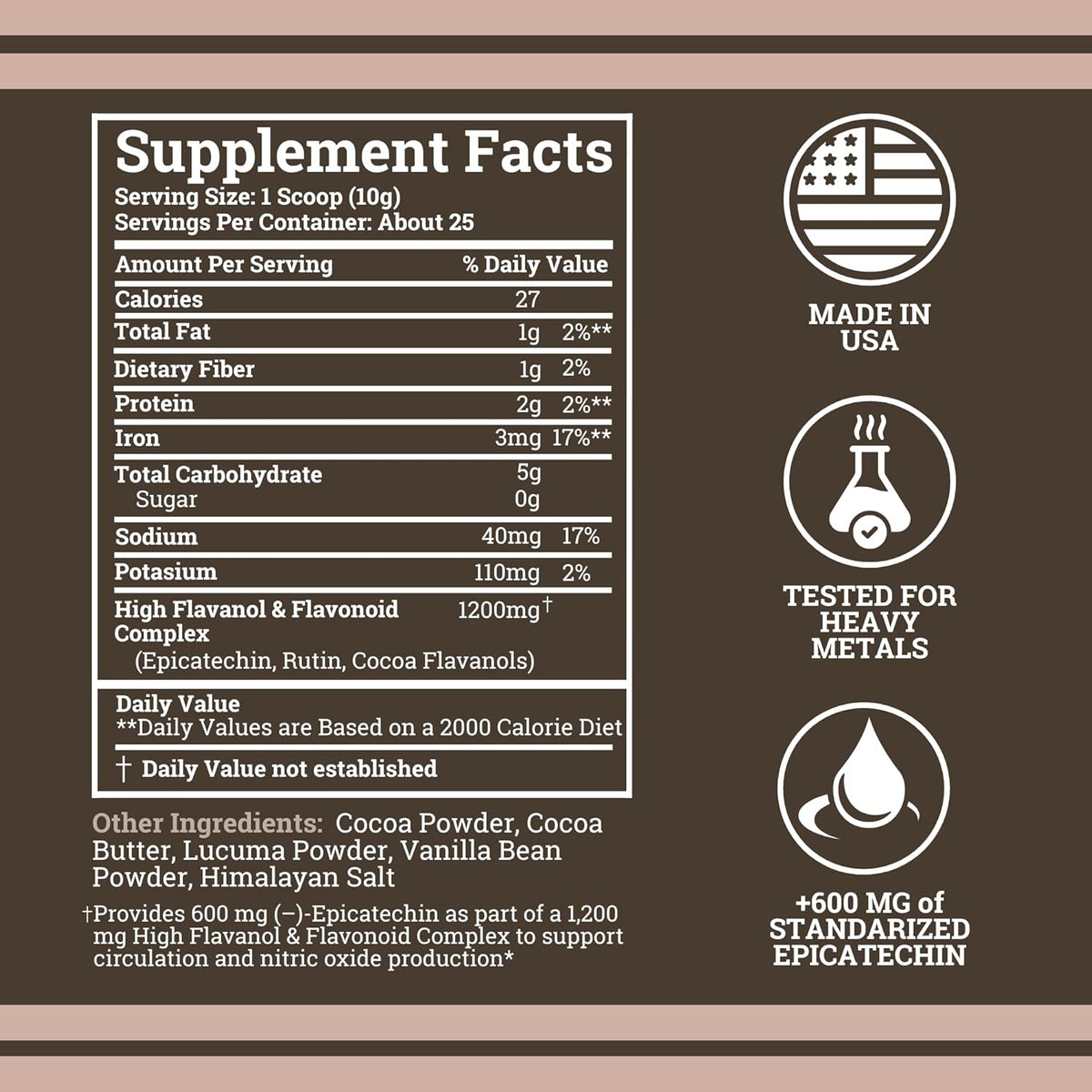 Black Forest High Flavanol Cocoa Powder - 1200mg Flavanols & Flavonoids with 600mg Epicatechin - 10X Concentrated Dark Cocoa Extract for Nitric Oxide and Wellness Support - Non-GMO Vegan