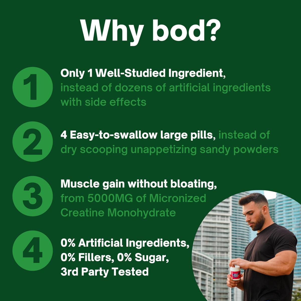 Suplement ​Bod Creatine Monohydrate Capsules – 45 Servings (4 Capsules = 5 g) – Ultra-Pure 200 Mesh Creatine Monohydrate – Strength - VelvetGlow USA