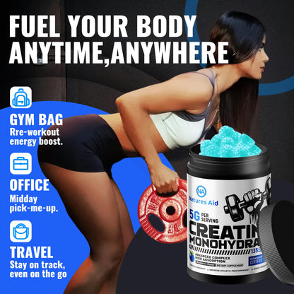 Natures Aid NSF Certified Creatine Gummy 5g - Creatine Monohydrate Gummies – Pre-Workout Energy & Muscle Growth Support for Men & Women