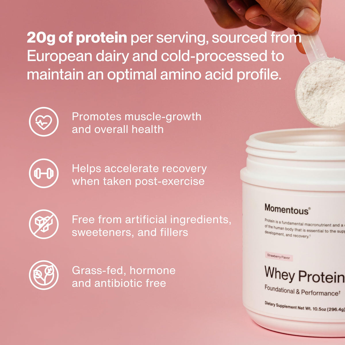 Momentous Essential Grass-Fed Whey Protein Powder - 20 g Whey Isolate Protein - NSF Certified for Sport - Gluten-Free - 25 Servings for Essential Everyday Use - Vanilla - Package May Vary