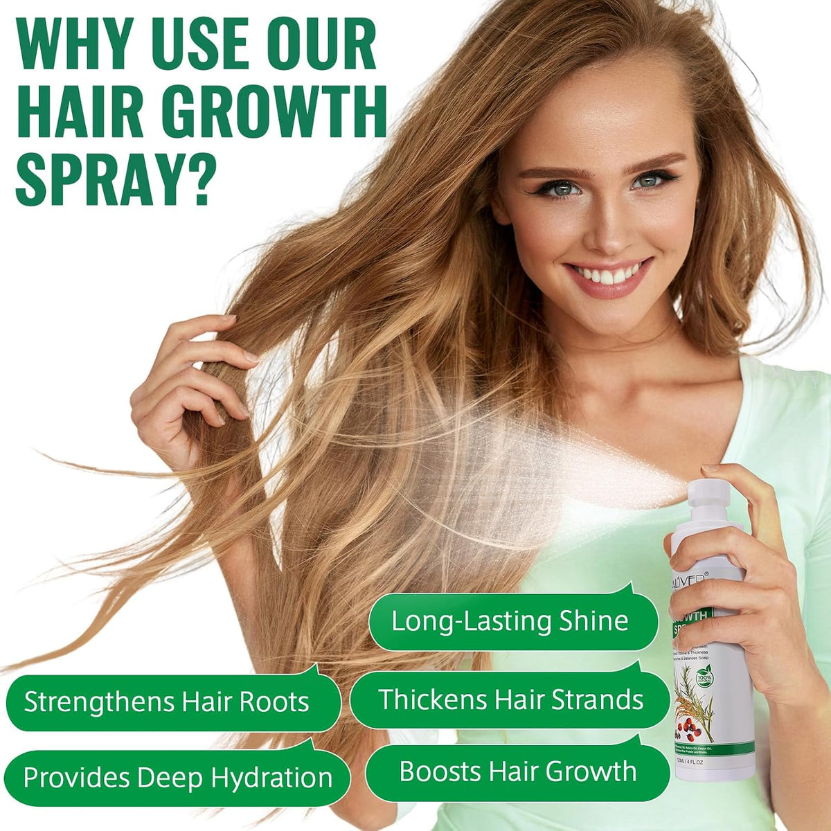 Hair Growth Serum Spray, Natural Hair Growth Spray With Biotin, Batana, Rosemary, and Castor Oil, Caffeine Ginseng Scalp Care Treatment, Thinning Hair Regrowth Thickening for Women Men 4 Fl Oz