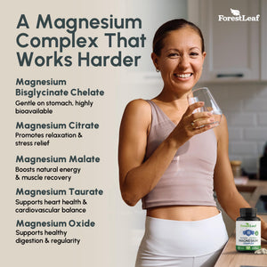 ForestLeaf Magnesium Complex for Women and Men - 500mg Magnesium Supplement for Sleep - 5-in-1 Chelated Magnesium Citrate, Bisglycinate, Malate, Taurate, Oxide (120 Ct) ForestLeaf buy supplements Au