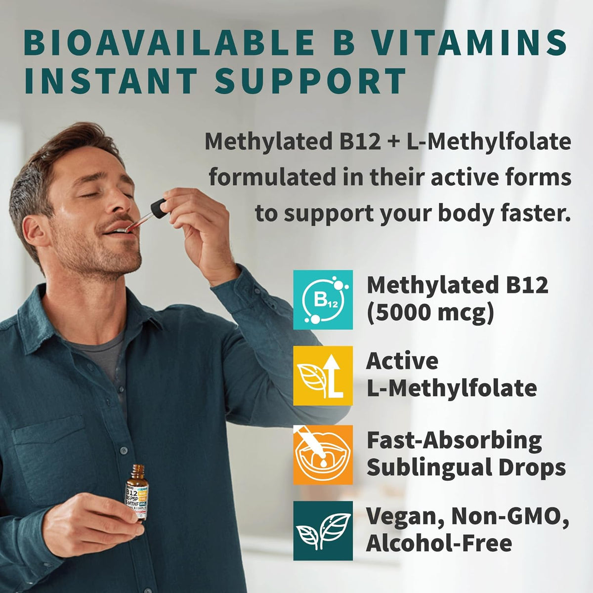 NUSAVA (2-Pack) Methylated B Complex Liquid Drops Raspberry and Liquid Vitamin B12 Drops Raspberry Flavor - Active Methylfolate and B12 Vitamin Sublingual Support for Targeted Daily Wellness