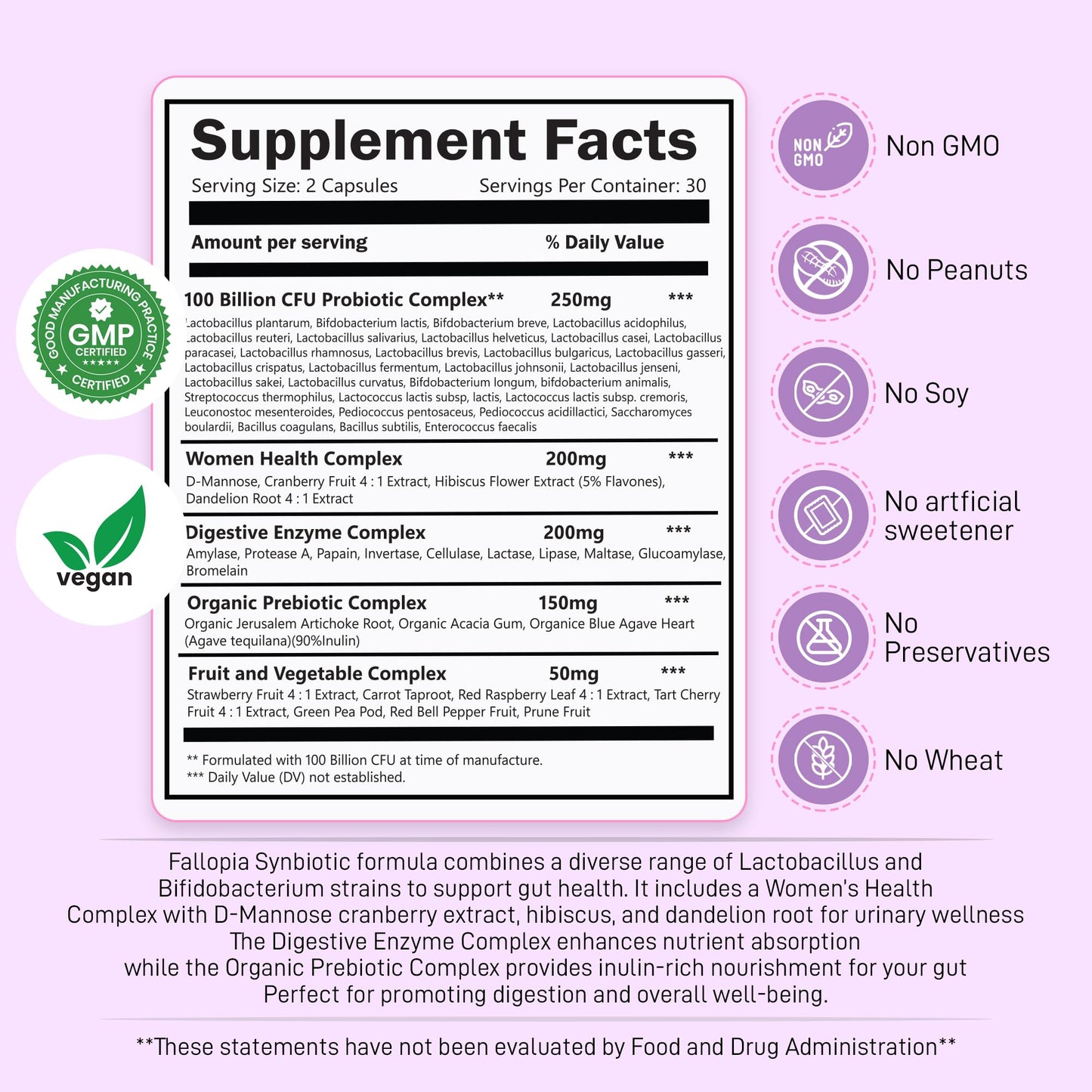 Vaginal Probiotics for Women with Prebiotics Cranberry D Mannose Digestive Enzymes & Hibiscus 34 Strains 100 Billion CFU Feminine Care Supplement for Gut Urinary Health and pH Balance Support