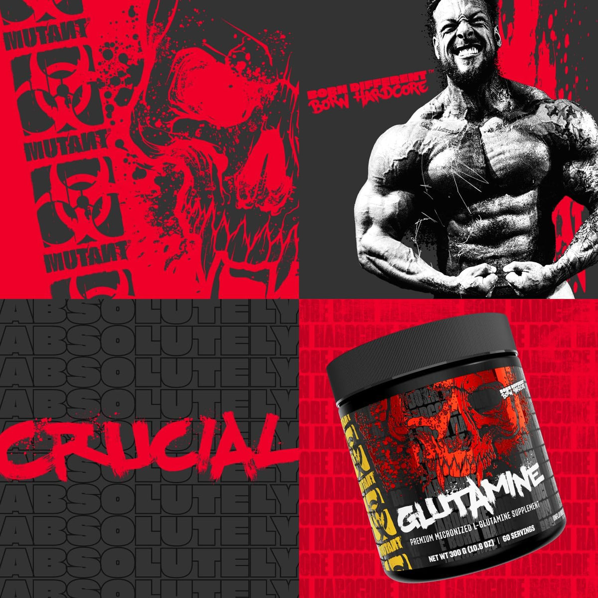 Mutant Glutamine - 100% Pure Workout Supplement to Help Replenish Glutamine Levels for Improved Muscle Repair, Immune and Digestive System Support After Physical Activity – 300 g – Unflavored