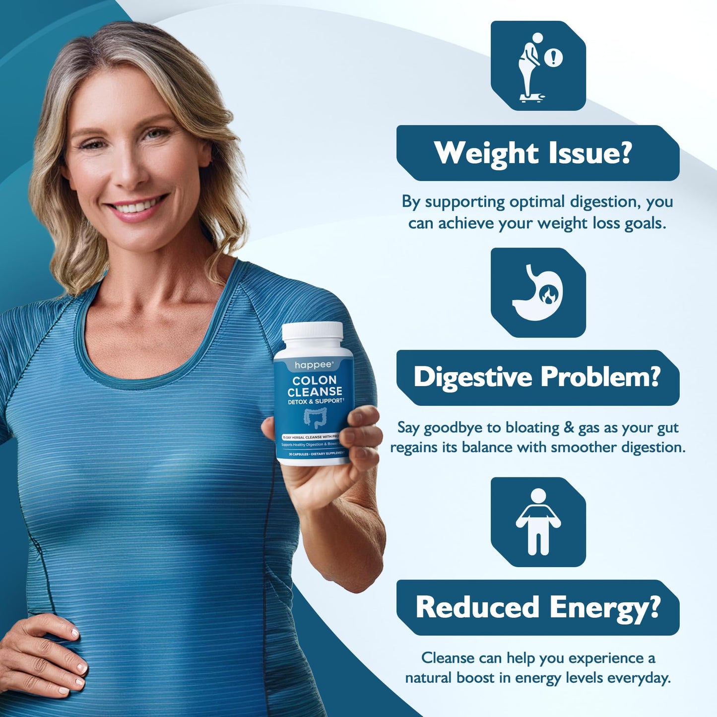 Happee Colon Cleanser & Detox for Weight Loss - 15 Day Colon Cleanse Pills & Gut Support Probiotics Women Men
