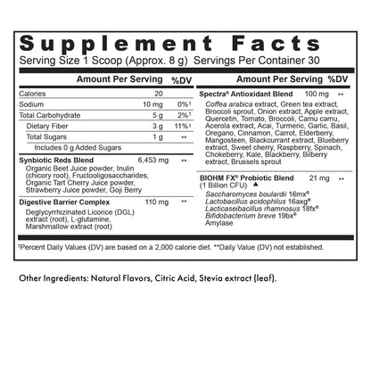 BIOHM Super Greens, Green Superfood Powder (8.5 Oz, 30 Servings) Antioxidant Veggie Powder & Smoothie Mix, 34 Superfoods & Spirulina, Digestive Enzymes, Prebiotics and Probiotics, Mixed Berry Flavor