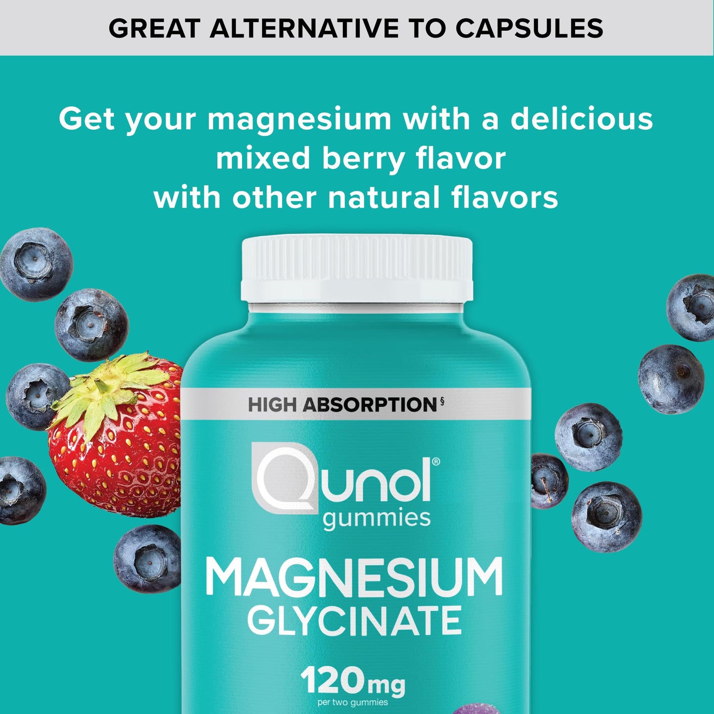 Qunol Magnesium Glycinate Gummies, 120mg of Magnesium Glycinate, High Absorption, Mixed Berry, 90 Count (Pack of 1) QunolBuy Supplements Australia