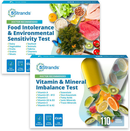 5Strands Food Intolerance, Environmental Sensitivity & Vitamins & Minerals Imbalance Test, at Home Hair Analysis for Adults & Kids, Digestive & Nutrient Insight, Results in 4 Days