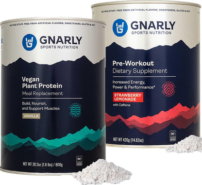 Gnarly Vegan Plant Protein, Meal Replacement - Vanilla (28.2oz) and Gnarly Preworkout Strawberry Lemonade (14.82oz)