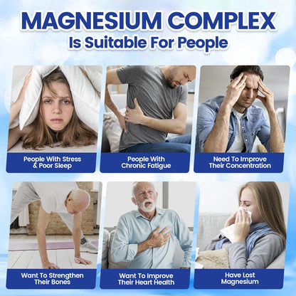 Triple Magnesium Complex for Women and Men, Magnesium Glycinate 400mg, Malate, Citrate, High Absorption Chelated Magnesium Supplement Support Sleep, Muscle, Non-GMO, Gluten Free - 240 Capsules