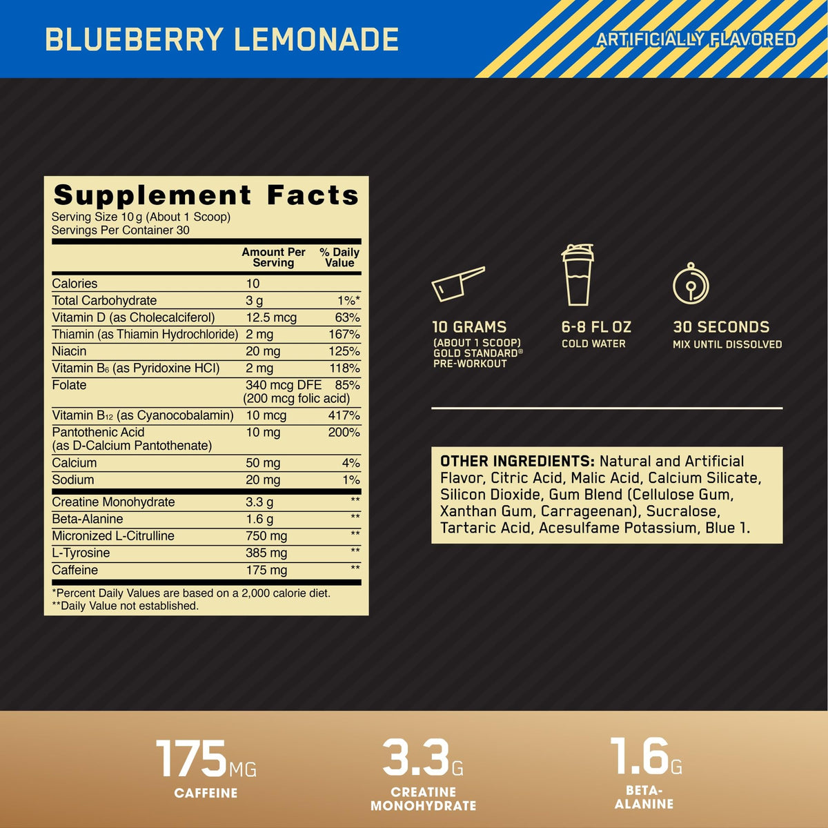 Suplement ​Optimum Nutrition Gold Standard Pre-Workout, Vitamin D for Immune Support, with Creatine, Beta-Alanine, and Caffeine for Energy, Keto Friendly, Blueberry Lemonade - VelvetGlow USA