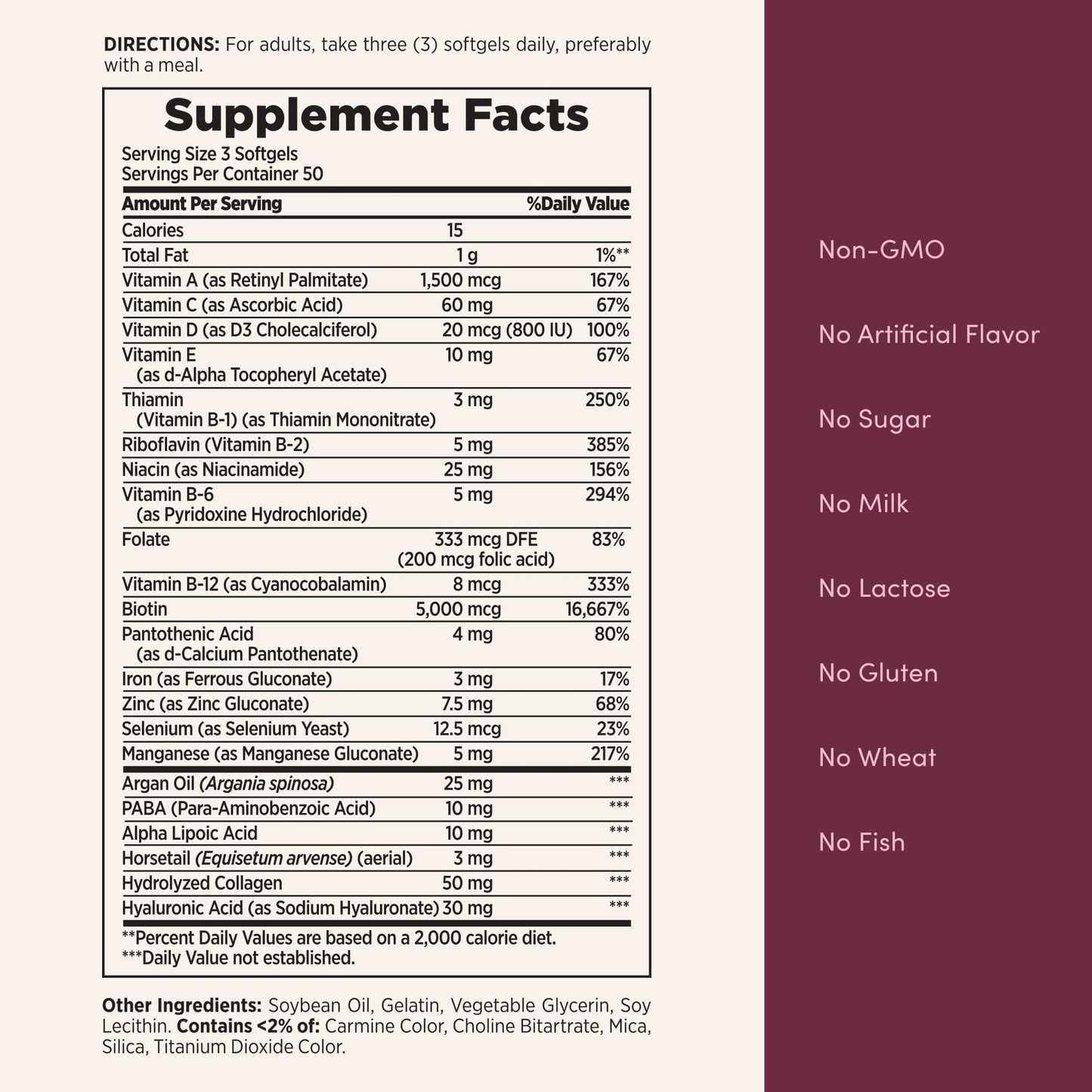 Nature's Bounty Advanced Hair, Skin & Nails, Argan-Infused Vitamin Supplement with Biotin and Hyaluronic Acid, 150 Rapid Release Softgels, 50 Total Servings