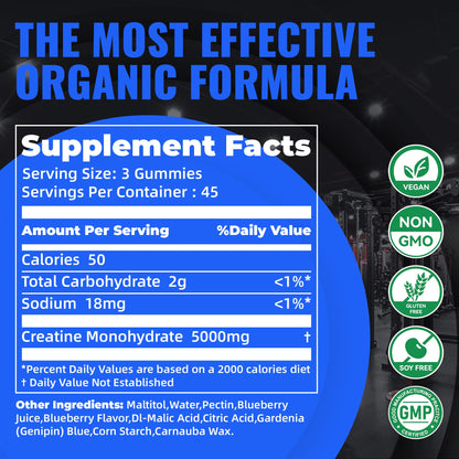 Natures Aid NSF Certified Creatine Gummy 5g - Creatine Monohydrate Gummies – Pre-Workout Energy & Muscle Growth Support for Men & Women
