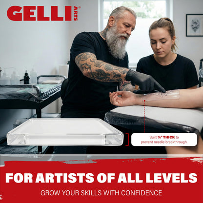 Gelli Arts 3 in Square Tattoo Skin – Set of 4 Kit – Lifelike Clear Skin For Practicing Tattooing & Microblading – Compatible with Ink & Acrylic Paints – CLEAR SKINZ Collection
