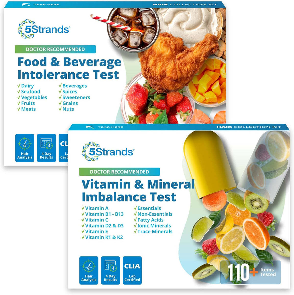 5Strands Food & Beverage Intolerance & Vitamins & Minerals Imbalance Test, at Home Hair Analysis for Adults & Kids, Digestive & Nutrient Insight, Results in 4 Days
