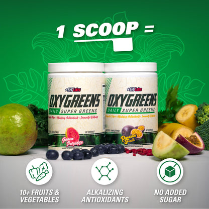 EHP Labs OxyGreens Super Greens Powder with Spirulina & Chlorella, Prebiotic Fiber, Probiotics & Digestive Enzymes – Antioxidant Green Superfood Supplement - 15 Serves (Pineapple)