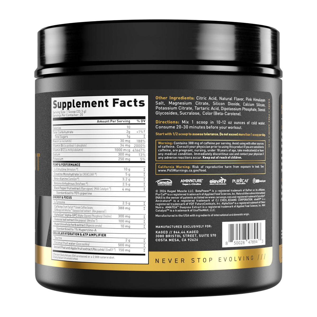 Kaged Pre Workout Elite Powder | Strawberry Lemonade | Pre-Workout with Creatine, Beta Alanine, L-Citrulline, Natural Caffeine | 20 Servings