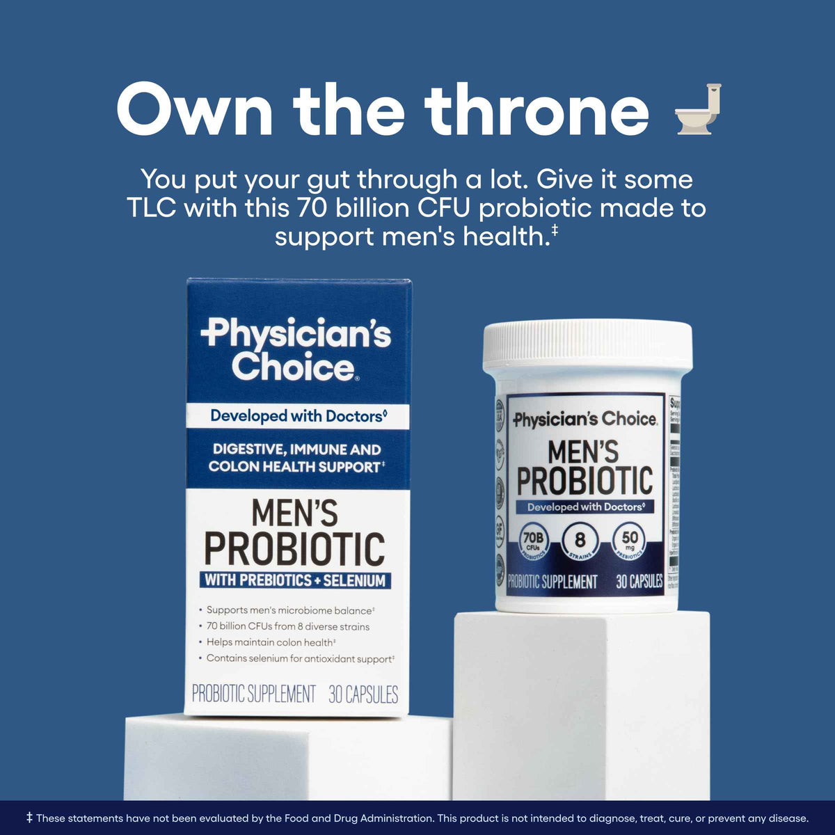 Physician's Choice Probiotics for Men - 70 Billion CFU - 8 Strains - w/Selenium & Organic Prebiotics - Supports Digestive Health, Microbiome, Colon, & Immune Health - Advanced Men's Probiotic - 30ct
