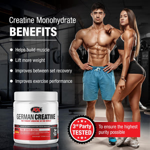 German Creatine - Micronized Creatine Monohydrate Powder, 99.99% Pure Creapure for Muscle Growth, Strength & Performance, Supports Muscle Recovery, 3rd Party Tested, Unflavored - 270g (54 Servings) German Creatine buy supplements Au
