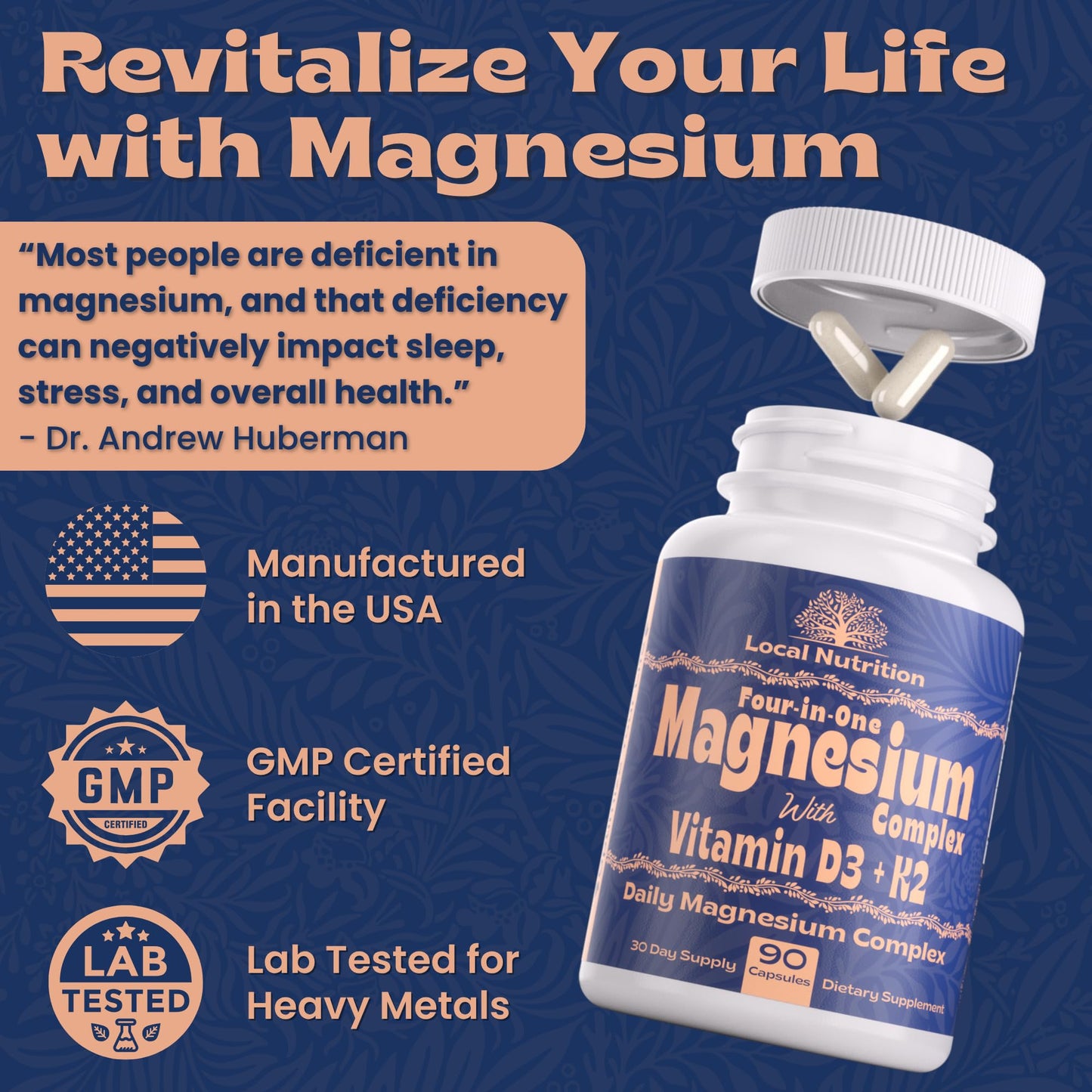 Local Nutrition Magnesium Complex 420mg with Vitamin D3 K2 - Four Bioavailable Forms Including Bisglycinate (Glycinate), Malate, Taurate, and Chloride for Superior Absorption - 90 Capsules Made in USA Local Nutrition buy supplements Au