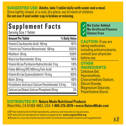 Nature Made Super B Complex with Vitamin C & Folic Acid, B Complex Vitamins for Women and Men, Dietary Supplement